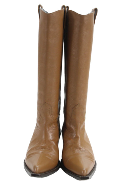 Simon Miller Womens Leather Pointed Toe Knee High Cowboy Boots Brown Size 38 8