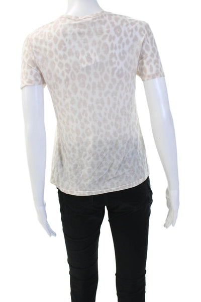 ALC Women Beige Animal Print Cotton Jersey Crew Neck Short Sleeve Size S