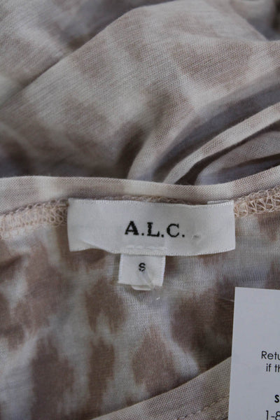 ALC Women Beige Animal Print Cotton Jersey Crew Neck Short Sleeve Size S