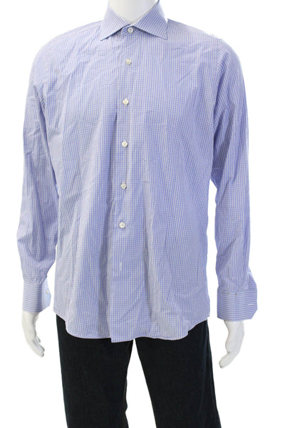 Sartoria Ambrosiana Mens Plaid Print Collared Button-Down Shirt Blue Size M