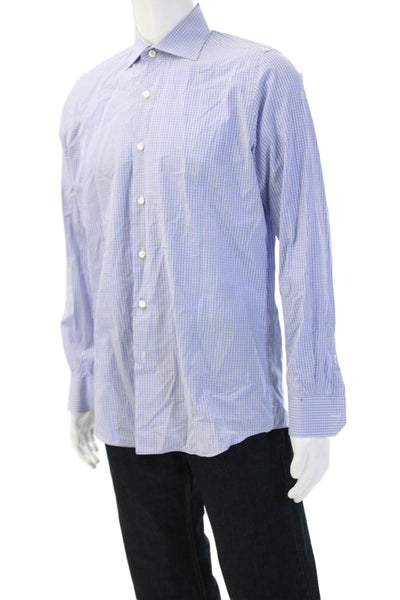 Sartoria Ambrosiana Mens Plaid Print Collared Button-Down Shirt Blue Size M