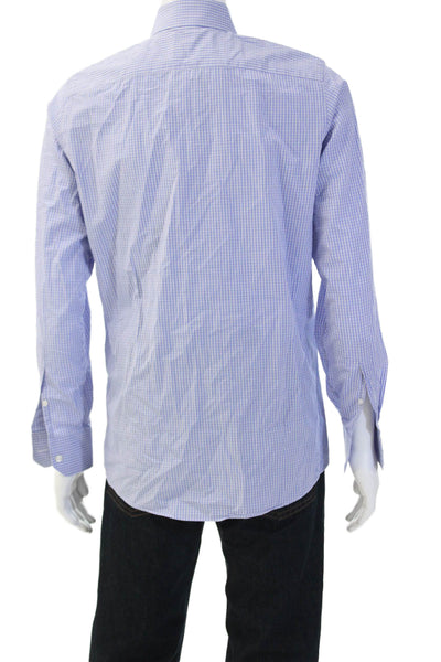 Sartoria Ambrosiana Mens Plaid Print Collared Button-Down Shirt Blue Size M