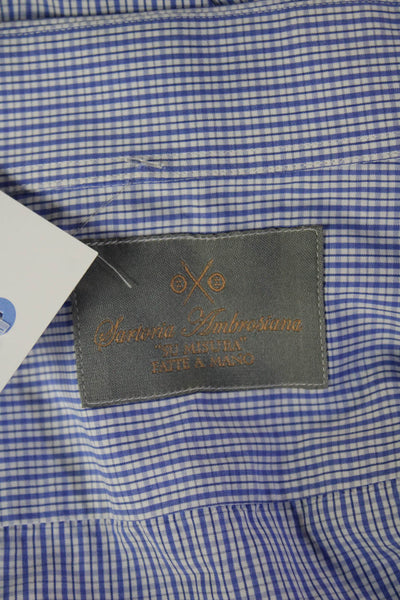 Sartoria Ambrosiana Mens Plaid Print Collared Button-Down Shirt Blue Size M
