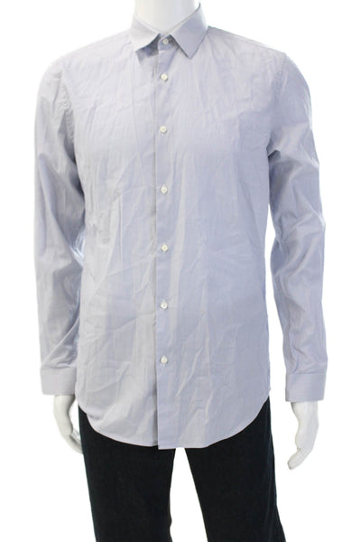 Theory Mens Geometric Long Sleeve Button-Down Shirt Blue Size M