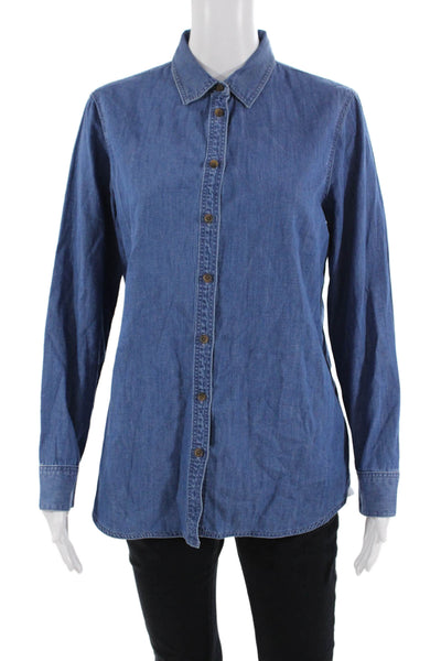 Banana Republic Women Basic Collared Dark Blue Button-Up Long Sleeve Size PM