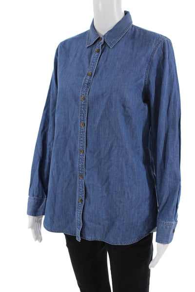 Banana Republic Women Basic Collared Dark Blue Button-Up Long Sleeve Size PM