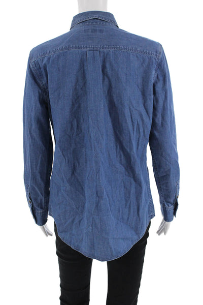 Banana Republic Women Basic Collared Dark Blue Button-Up Long Sleeve Size PM