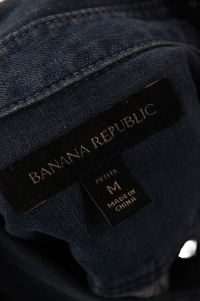 Banana Republic Women Basic Collared Dark Blue Button-Up Long Sleeve Size PM