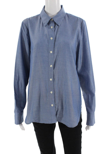 Ann Taylor Unisex Blue Point Collar Button-Up Long Sleeve Top Size M