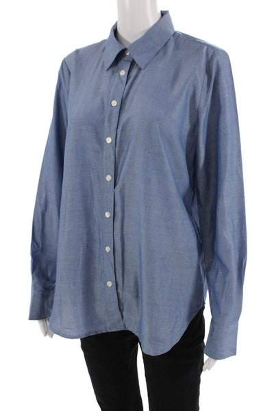 Ann Taylor Unisex Blue Point Collar Button-Up Long Sleeve Top Size M