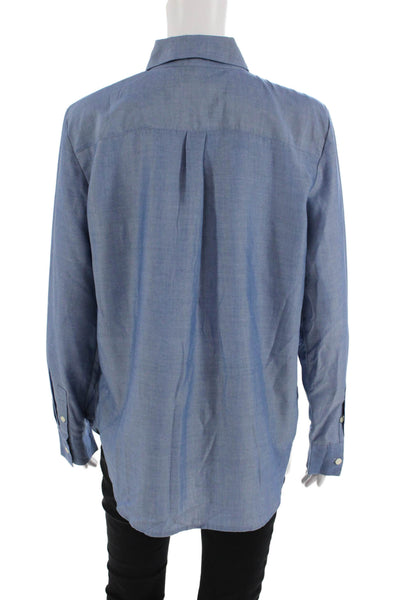 Ann Taylor Unisex Blue Point Collar Button-Up Long Sleeve Top Size M