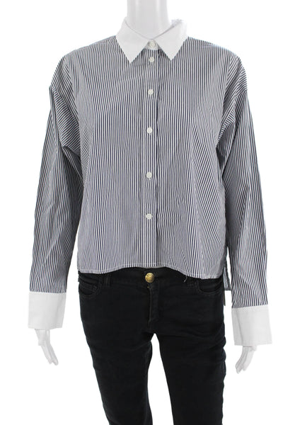 J Crew Womens Striped Cotton Collared Button-Up Top Long Sleeve Size 8