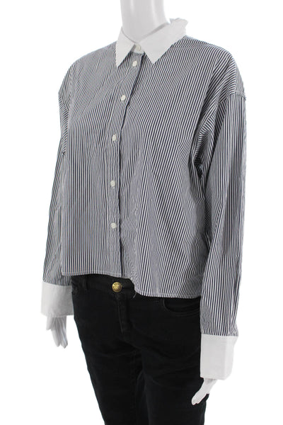 J Crew Womens Striped Cotton Collared Button-Up Top Long Sleeve Size 8