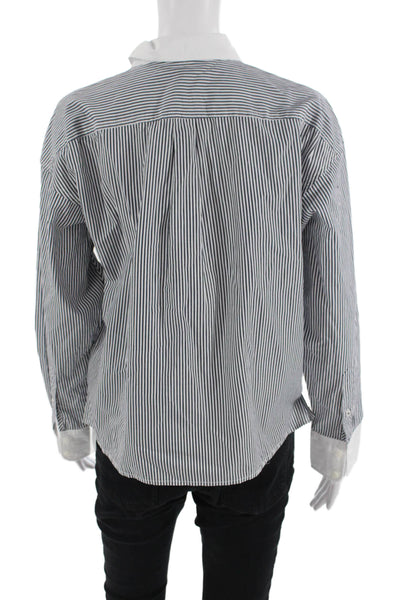 J Crew Womens Striped Cotton Collared Button-Up Top Long Sleeve Size 8