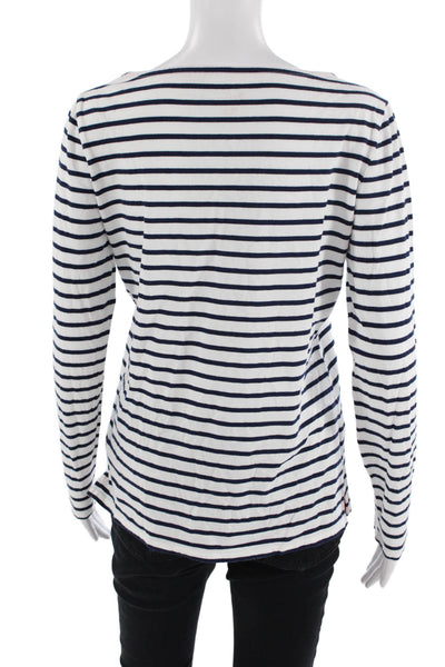 Boden Women White Silk Jersey Striped Crew Neck Long Sleeve T-Shirt Size 8