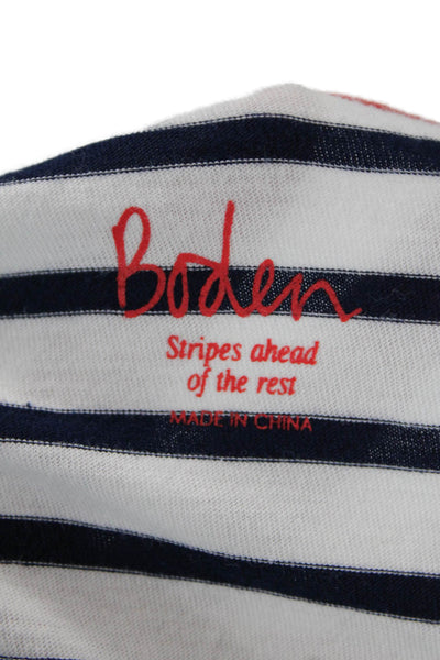 Boden Women White Silk Jersey Striped Crew Neck Long Sleeve T-Shirt Size 8