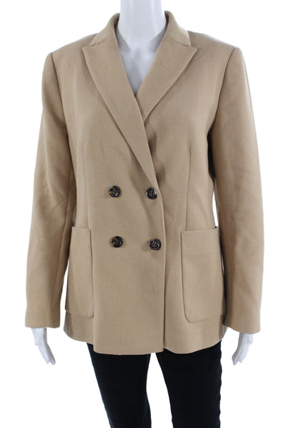 Ann Taylor Women Classic Beige Blazer Collared Button Long Sleeve Size 8