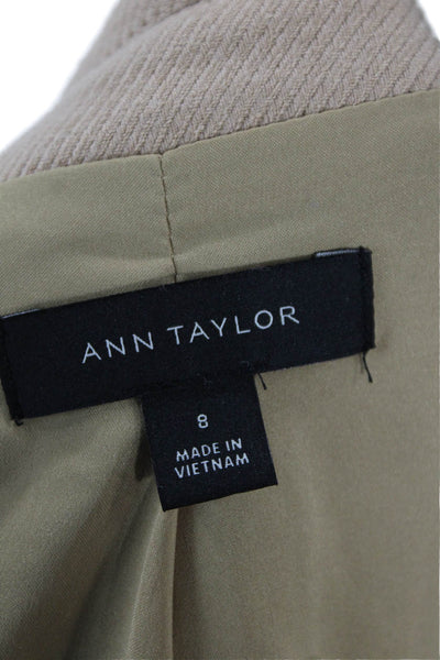 Ann Taylor Women Classic Beige Blazer Collared Button Long Sleeve Size 8