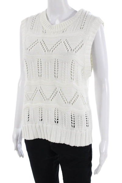 Cotton By Autumn Cashmere Womens White Cotton Geometric Crew Neck Vest Size L