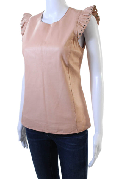 Sandro Womens Beige Lamb Leather Zip Cap Sleeve Blouse Size 1