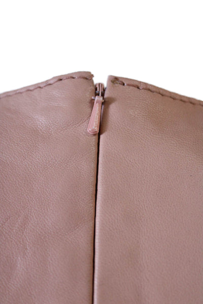 Sandro Womens Beige Lamb Leather Zip Cap Sleeve Blouse Size 1
