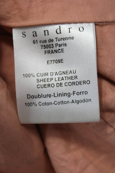 Sandro Womens Beige Lamb Leather Zip Cap Sleeve Blouse Size 1