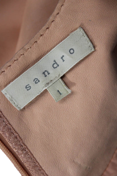 Sandro Womens Beige Lamb Leather Zip Cap Sleeve Blouse Size 1