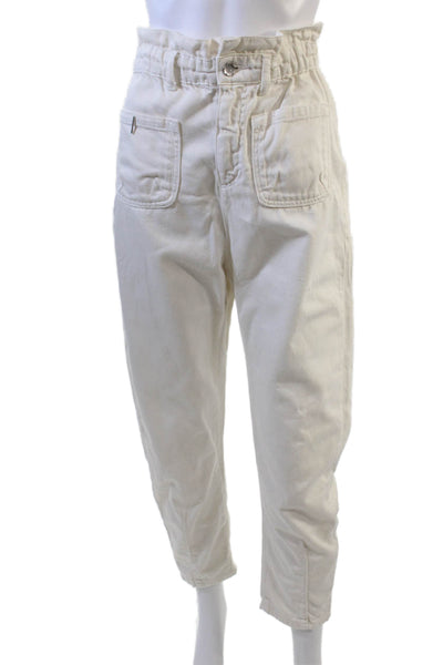 Zara Womens Ankle Paperbag White Cotton Pants Size 2