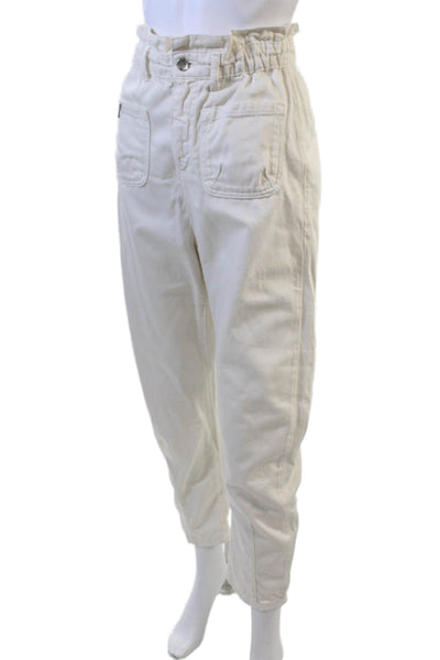 Zara Womens Ankle Paperbag White Cotton Pants Size 2