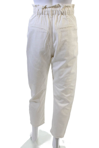 Zara Womens Ankle Paperbag White Cotton Pants Size 2