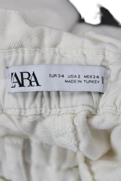 Zara Womens Ankle Paperbag White Cotton Pants Size 2