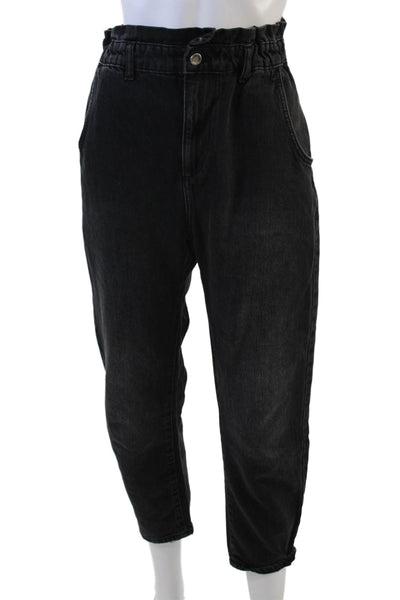 Zara Women Ankle Paperbag Black Cotton Pants Mid Rise Size 2