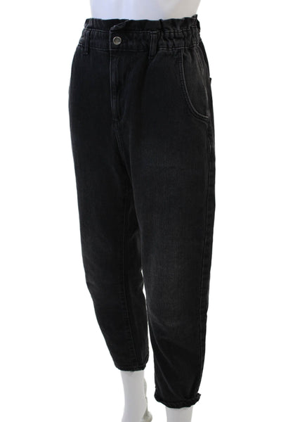Zara Women Ankle Paperbag Black Cotton Pants Mid Rise Size 2