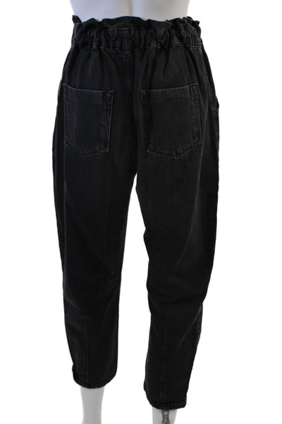 Zara Women Ankle Paperbag Black Cotton Pants Mid Rise Size 2