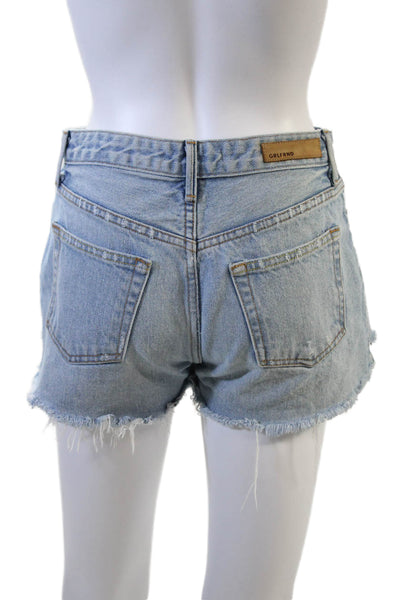 Grlfrnd Womens Button Fly Distressed Fringe Denim Short Shorts Blue Size 26