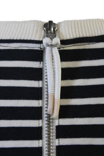 Theory Women Shift Sweater Dress Black Striped Crew Neck 3/4 Sleeve Zip Size 8