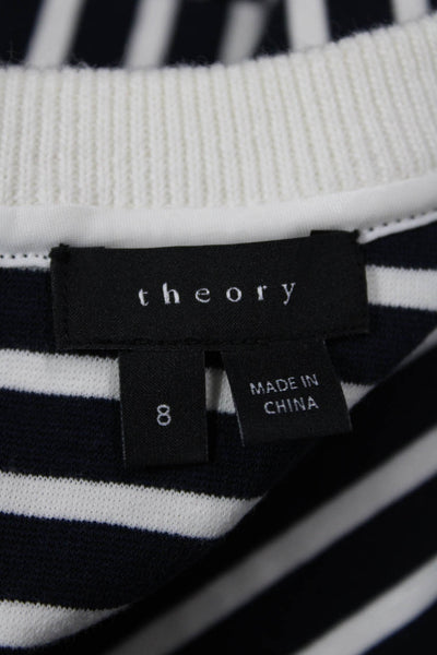 Theory Women Shift Sweater Dress Black Striped Crew Neck 3/4 Sleeve Zip Size 8