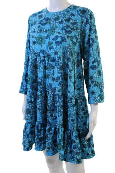 Zara Women Trapeze Swing Floral Knee-Length Round Neck 3/4 Sleeve Dress Size M