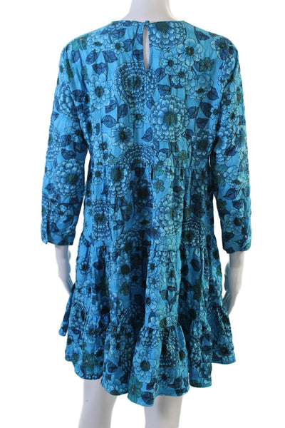 Zara Women Trapeze Swing Floral Knee-Length Round Neck 3/4 Sleeve Dress Size M