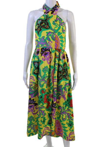 J Crew Womens Maxi Sundress Green Linen Cotton Graphic Print Sleeveless Size 6