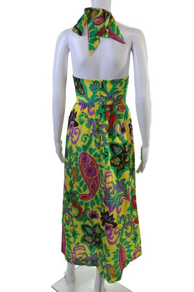 J Crew Womens Maxi Sundress Green Linen Cotton Graphic Print Sleeveless Size 6