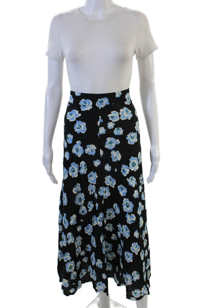 Zara Womens Floral Print A Line Maxi Skirt Black Blue Size Medium
