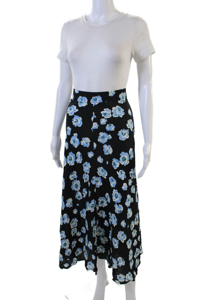 Zara Womens Floral Print A Line Maxi Skirt Black Blue Size Medium