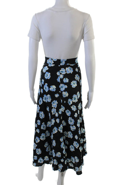 Zara Womens Floral Print A Line Maxi Skirt Black Blue Size Medium