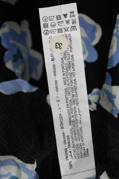 Zara Womens Floral Print A Line Maxi Skirt Black Blue Size Medium