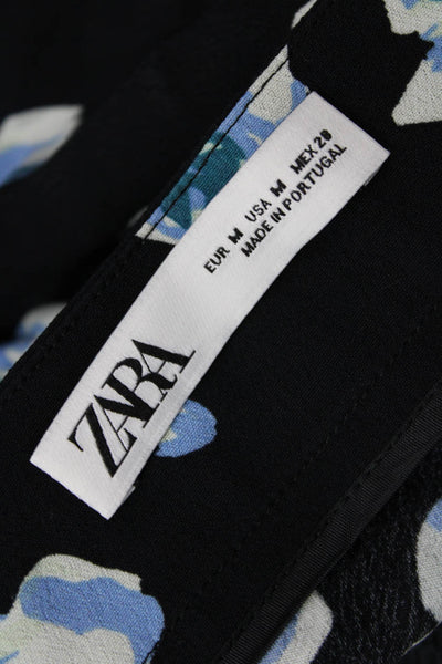 Zara Womens Floral Print A Line Maxi Skirt Black Blue Size Medium