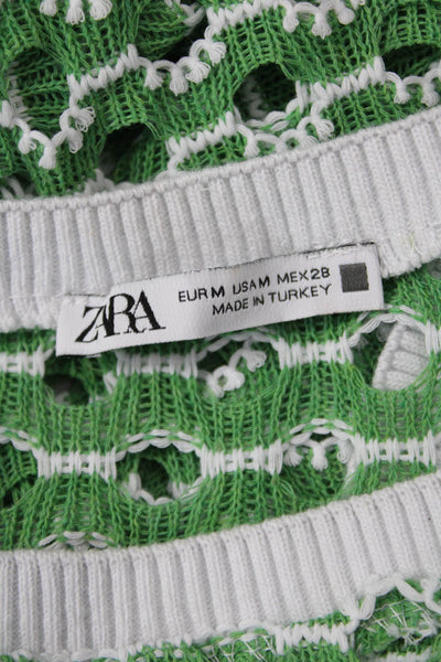 Zara Women Green Crew Neck Short Sleeve T-Shirt Size M