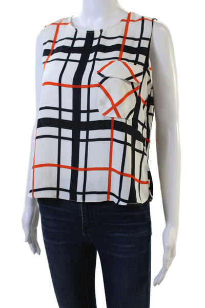 Zara Basic Women Black Check Sleeveless Round Neck Zip Blouse Size M