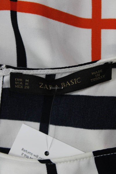 Zara Basic Women Black Check Sleeveless Round Neck Zip Blouse Size M