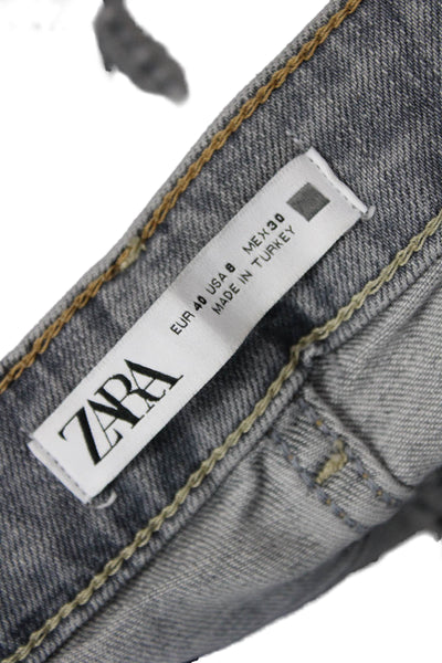 Zara Womens Mom Ankle Jeans Gray High Rise Cotton Elastane Size 8